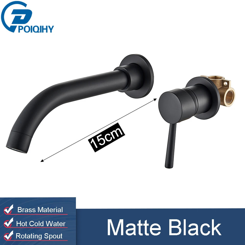 Golden Basin Faucet Bathroom Mixer Sink Tap Wall Mounted Hot Cold Water Tap Single Handle Rotating Spout Bathroom Faucet