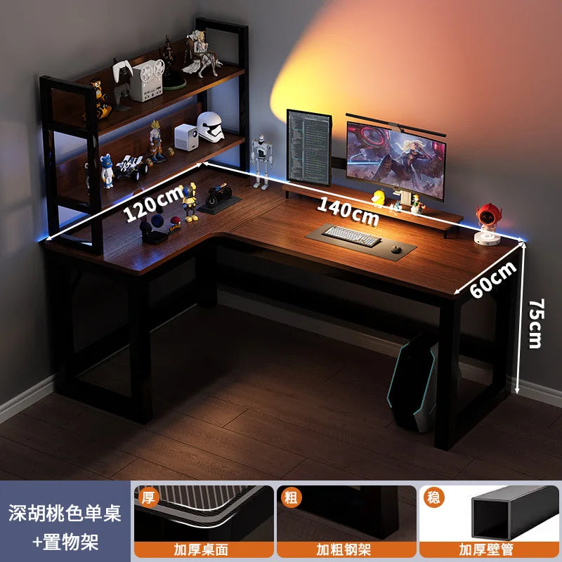 Modern Corner Computer Desk L-shaped Desktop Home E-sports Table Game Desk Bookshelf Bedroom Study Table Office Desk Chair