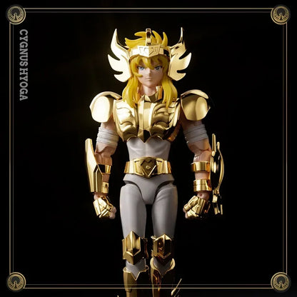 BLOKEES Saint Seiya 40TH Gold Saint EX Cygnus Hyoga Pegasus Seiya Buildable Statue Spare Hands Golden Paint Collectible Toy Gift