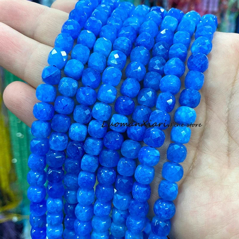 Natural Stone 7-8MM Faceted Square Lapis Lazuli Loose Cube Spacer Beads for Jewelry Making Diy Earrings Bracelets Accessories