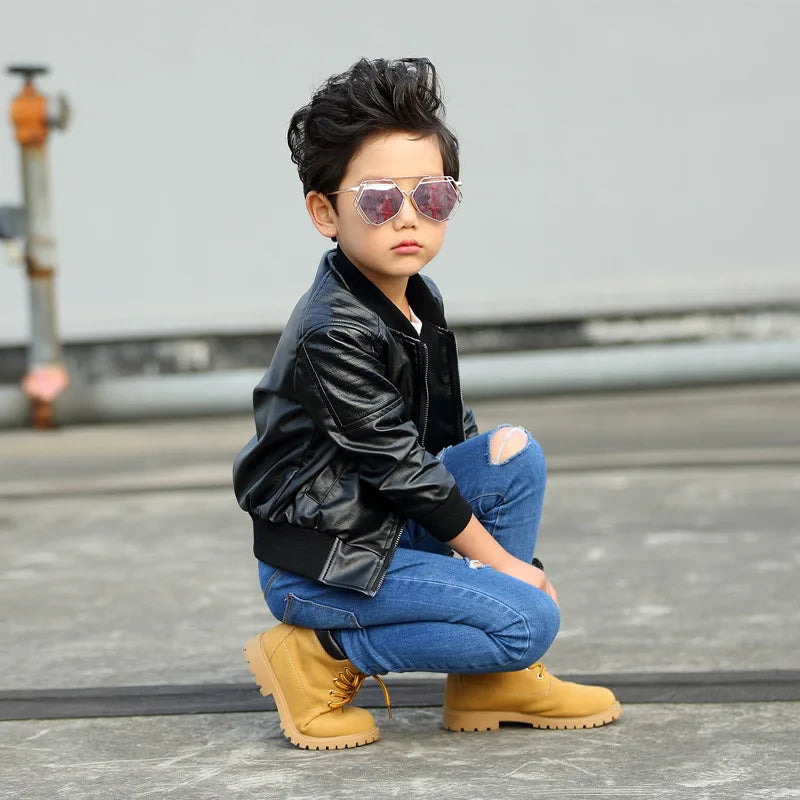 3 4 5 6 8 10 12 Years Spring Autumn Boys Leather Jacket Waterproof Zipper Fashion PU Children's Coat Birthday Gifts Kids Clothes