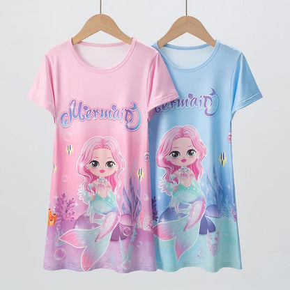 2/1 Pack Summer Girl Sweet and Lovely Princess Wind Dress Loose Plus Mermaid and Knee Skirt Comfortable Student Home Skirt