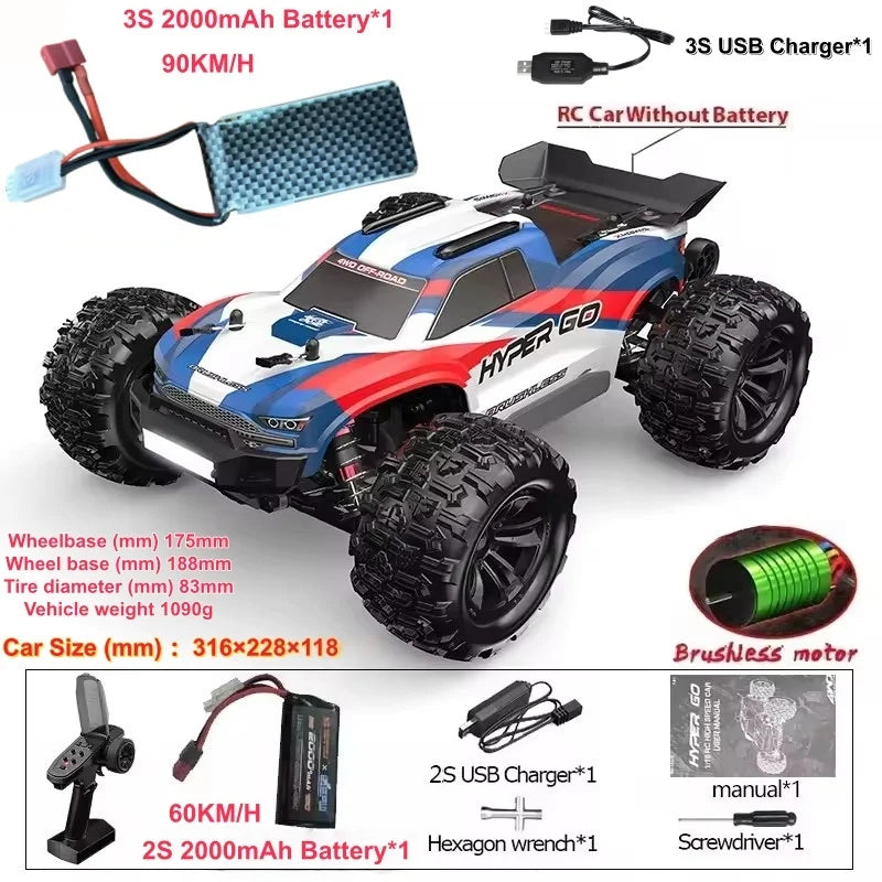 90KM/H Brushless RC Car 4WD Big Electric High Speed Off-Road Climbing Remote Control Drift Car Vehical Truck RC Racing Car Toys