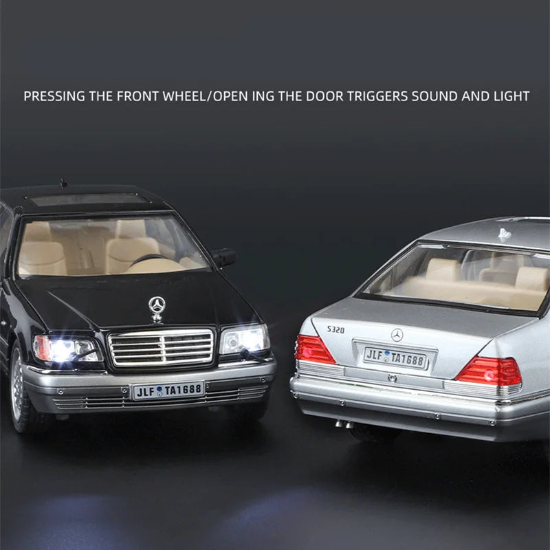 1:24 W140 S320 SEL Street Edition Alloy Classic Car Model Diecasts Metal Retro Old Vehicles Car Model Sound Light Kids Toys Gift