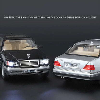 1:24 W140 S320 SEL Street Edition Alloy Classic Car Model Diecasts Metal Retro Old Vehicles Car Model Sound Light Kids Toys Gift