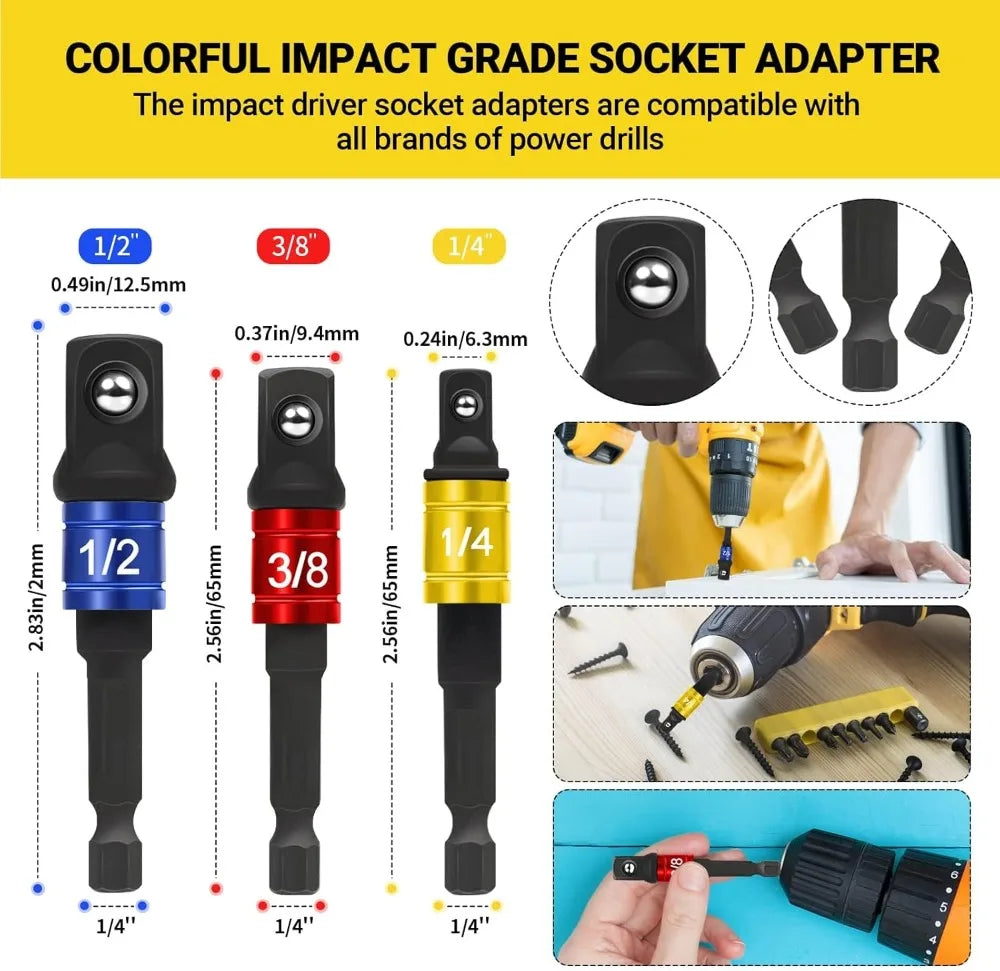 Flexible Drill Bit Extension Set, 105° Right Angle Drill Attachment Hex Adapter Socket Bendable Magnetic Extender Screwdriver