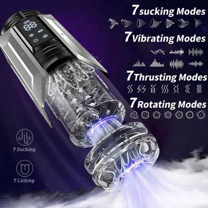 APP LED Automatic Male Masturbator Cup 7 Sucking Rotating Licking Thusting Modes Pocket Pussy Stroker Blowjob Sex Toys For Men