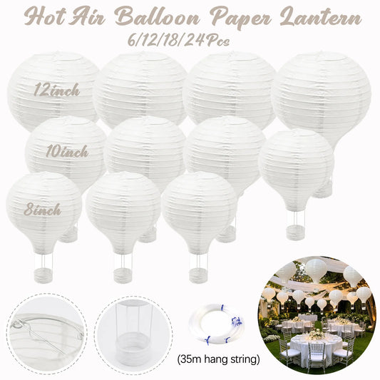 6-24Pcs Hanging Hot Air Balloon Paper Lanterns DIY Party Decorations 8-16inch White Paper Lantern for Wedding Baby Shower Party