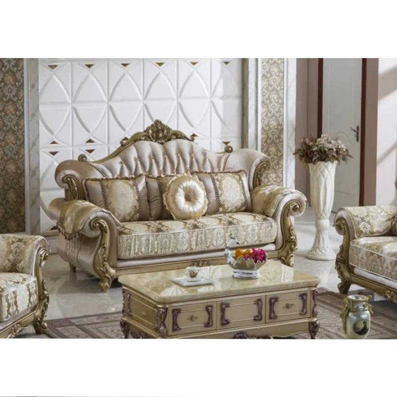 &European Luxury 1 2 3 Seater Fabric Couches Sofa Set Villa Home Furniture Classic Royal Solid Wood Sectional Living Room Sofas
