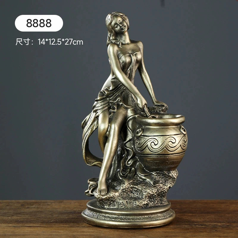 New Desktop Decoration Resin Crafts European Retro Imitation Copper Ornaments Sexy Maiden Figurine Resin Figure Sculpture Greek