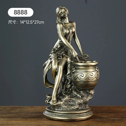 New Desktop Decoration Resin Crafts European Retro Imitation Copper Ornaments Sexy Maiden Figurine Resin Figure Sculpture Greek