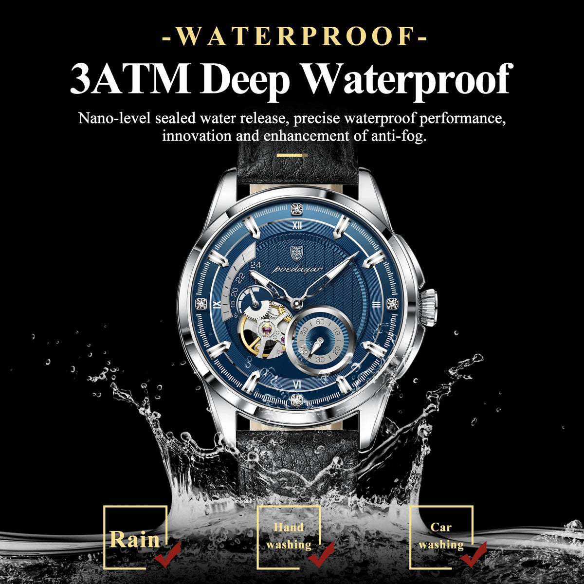 POEDAGAR High Quality Luxury Men Watch Fashion Hollow Tourbillon Man Clock Automatic Mechanical Leather Men's Watches Male Reloj