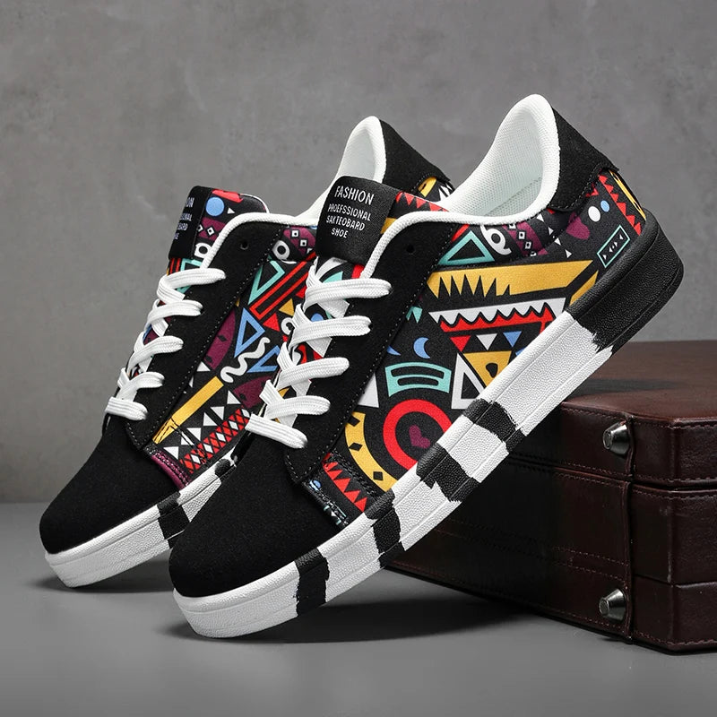 Summer Trendy Men's New Board Shoes Outdoor Non Slip Walking Men Sporty Shoe Canvas Pattern Casual Sneakers Male Zapatos