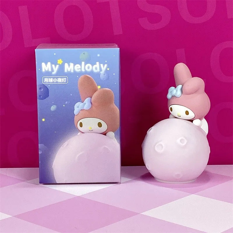 Sanrio LED Moon Night Light Blind Box Kuromi Hello Kitty Cinnamoroll Action Figure Model Kawaii Room Decor Surprise Toy Gift