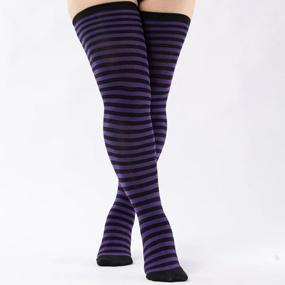 1 Pair Plus Size Thigh High  Compression Socks Up To 200lb Striped Over Knee Long Boot Stockings  Leg Warmers for Cosplay,Sports