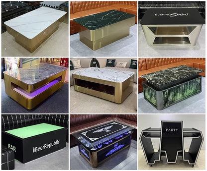 Contemporary Design Luxury LED Infinity Mirror Effect Stainless Steel KTV Table Luminous Bar Table For Night Club Karaoke Room