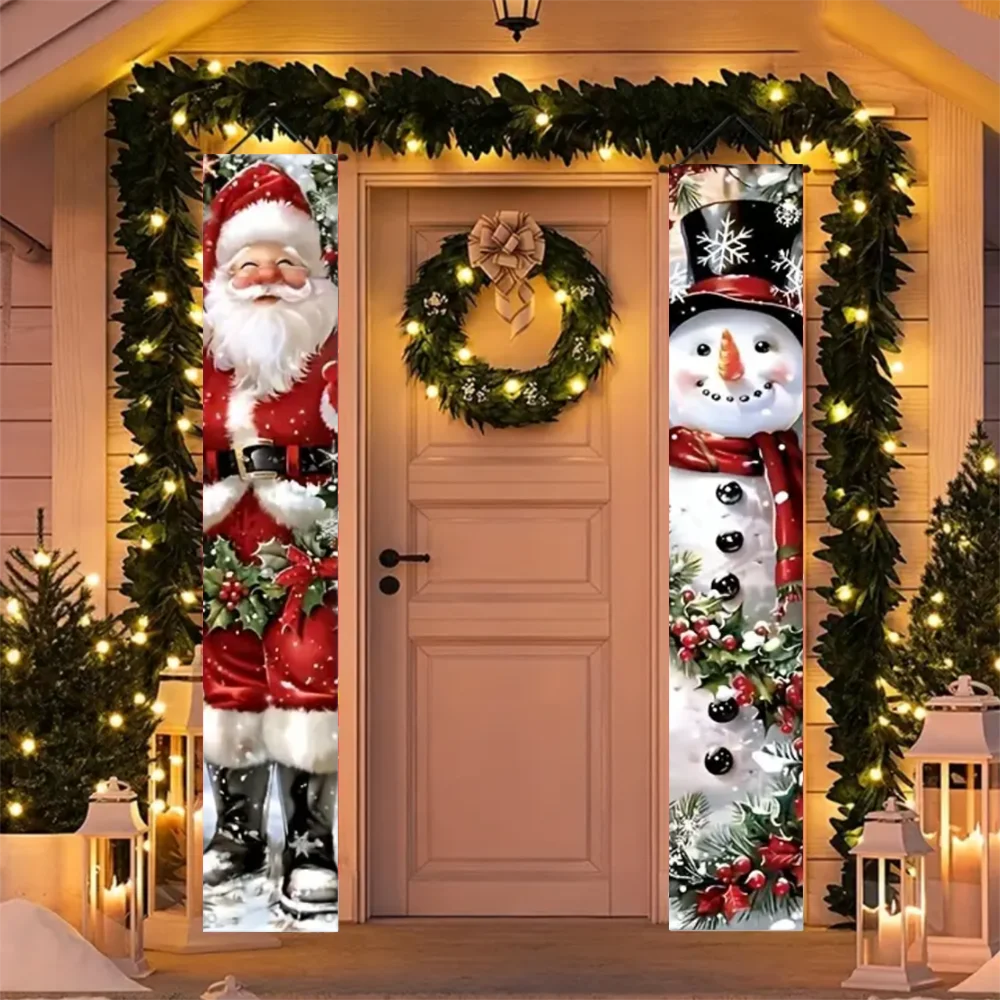 Christmas New Year Decorations Couplet Santa Snowman Door Banner For Home 2025 Xmas Hanging Ornaments Navidad Gift New Year 2026