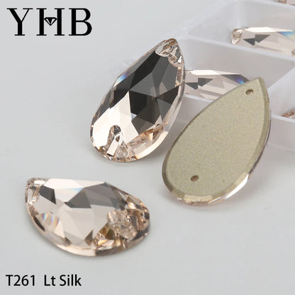 YHB Drop Moonlight Glass Lt Siam Crystal AB Sewing Stones Flatback Sew on Rhinestones For Garment Clothes Bags