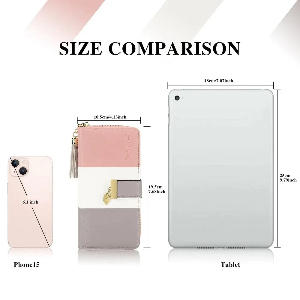 Pomelo Best Tri‑Color Women's Wallet PU Leather Long Zipper RFID Blocking Large Capacity 9 Card Slots Tassel Pendant Fits Phone