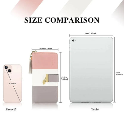Pomelo Best Tri‑Color Women's Wallet PU Leather Long Zipper RFID Blocking Large Capacity 9 Card Slots Tassel Pendant Fits Phone