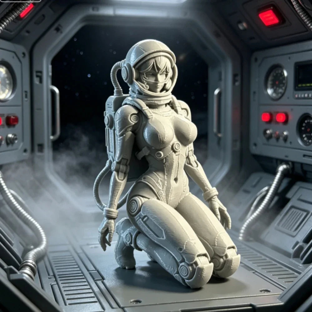 Space Sci-Fi Female Astronaut Kneeling Figurine 3D Printed Woman Statues Space Explorer Desktop Decor Collectible Ornament Gifts