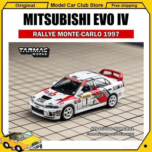 TARMAC WORKS TW Mitsubishi Lancer Evolution IV RALLYE MONTE-CARLO 1997 Roxy Car Alloy Model Miniature Diecast Collection Toys