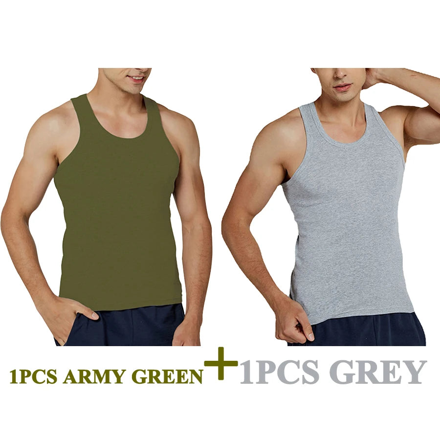 Tank Tops Men New 100% Cotton Solid Vest Mens Slim Casual Breathable Sleeveless Tops Gym Running Undershirt Male Gift Hot Sale