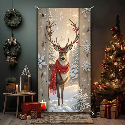 1 Piece Christmas Winter Themed Door Banner, Winter Reindeer and Cranberry Design Door Banner, Holiday Home Decor
