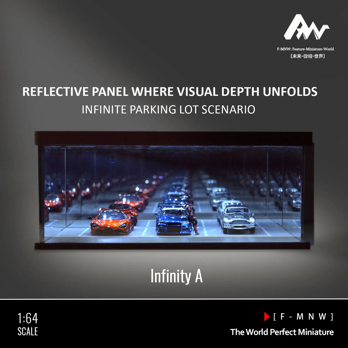 Diorama 1: 64 Mirrored Garage Model 1/64 Die-cast Car Display Case, Abyss Effect Car Parking Lot Model, Car Model Storage Box