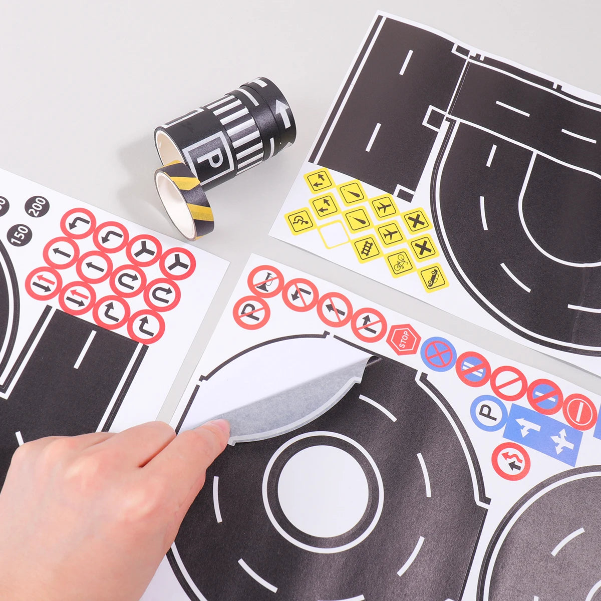 Cartoon Road Track Washi Tape Set: Racing Theme Black Road Stickers Set for DIY Car Game Decoration, Party Supplies,Gift