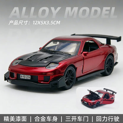 1:36 MX-5 MX5  RX7 R34 Series alloy car model with openable door convertible sports car boy pull-back toys as gifts as ornaments