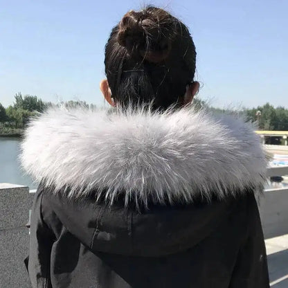 Raccoon Fur Collars For Jacket Women's Real Fur Collar Warm Natural Fur Hoodie Decor Winter Parkas Coat Jacket Furry Hood Trims