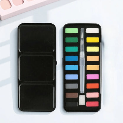 12/18/24 Colors Solid Watercolor Paint Set Portable Metal Box with Brush for Kids and Artists Art Supplies