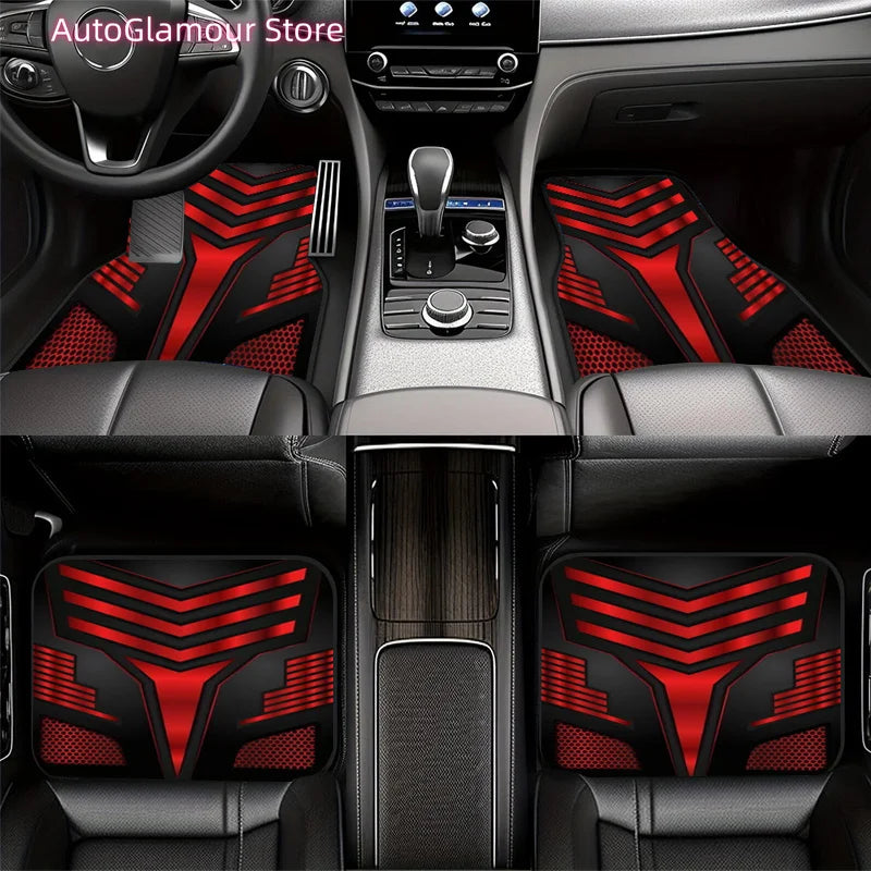 2pcs/4pcs Red And Black V Sport Style Theme Car Floor Mats, Universal Car Interior Mats, Durable Polyester Fiber, Suitable for A