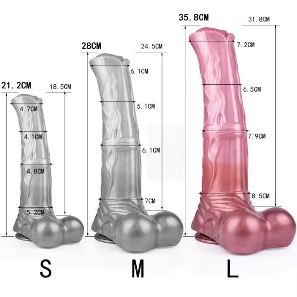 FAAK Colorful Silicone Ribbed Fantasy Horse Knot Dildo with Suction Cup Anal Sex Toys Soft Girthy Huge Fake Penis for Women