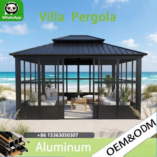 12x16 FT Heavy Duty Aluminum Patio Gazebo, Waterproof Windproof Canopy With Ventilated Sliding Doors Drainage System