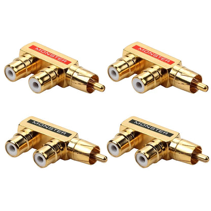 2/4/8PCS Gold Plated Copper AV Audio Splitter Plug RCA Adapter 1 Male To 2 Female Connector
