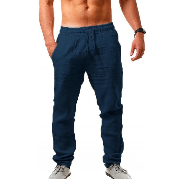 Autumn  Winter New 9 Colors Men's Solid Color Cotton Linen Pants Autumn Streetwear Fashion Casual Solid Color Loose Trousers