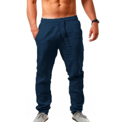 Autumn  Winter New 9 Colors Men's Solid Color Cotton Linen Pants Autumn Streetwear Fashion Casual Solid Color Loose Trousers