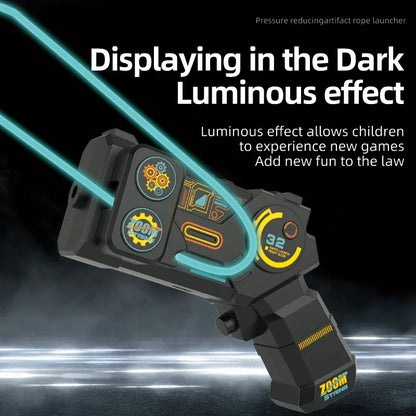 Glow in the Dark Luminous String Rope Launcher One-Click Interactive Stress Relief Toy for Kids Party Gift