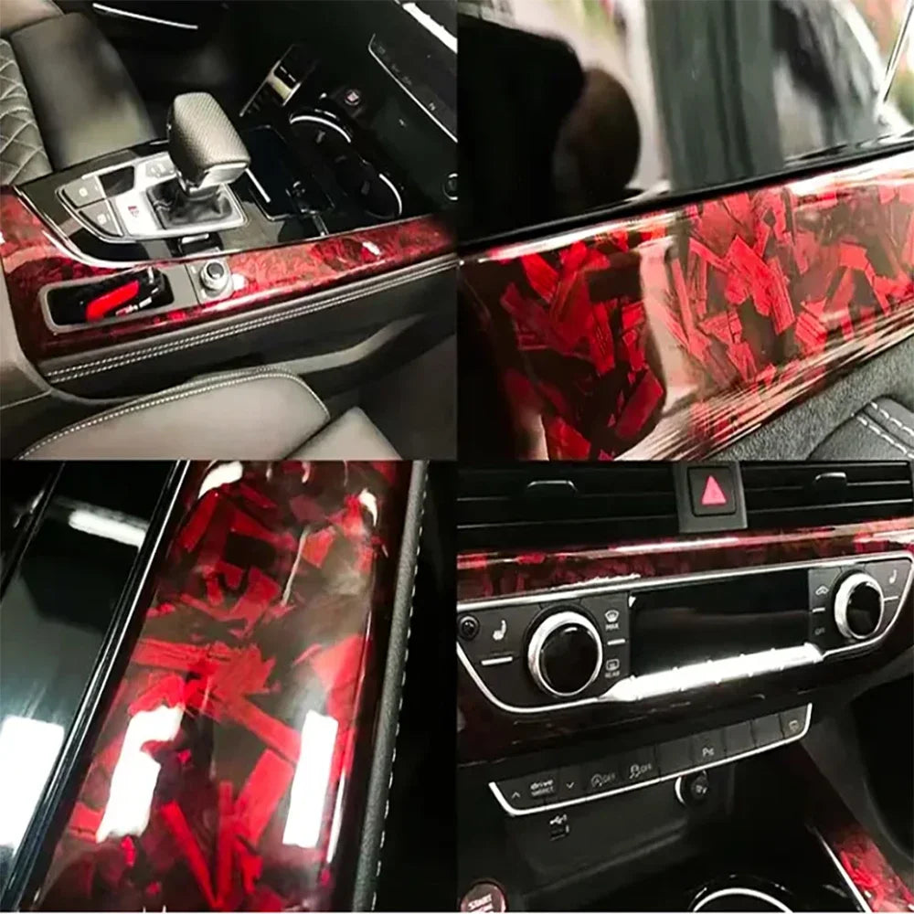High Glossy Red Crystal Forged Carbon Fiber Vinyl Film Self-Adhesive Wrap Foil for Car Motorcycle Hood Sticker Decal Auto Access
