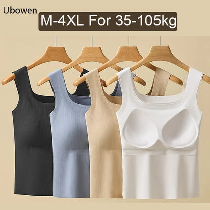For 35-105kg 2025 New Seamless Plus Size Camisole Top for Women with Fixed Cup Build-in Bra Beautiful Back Underwear Tummy Cover