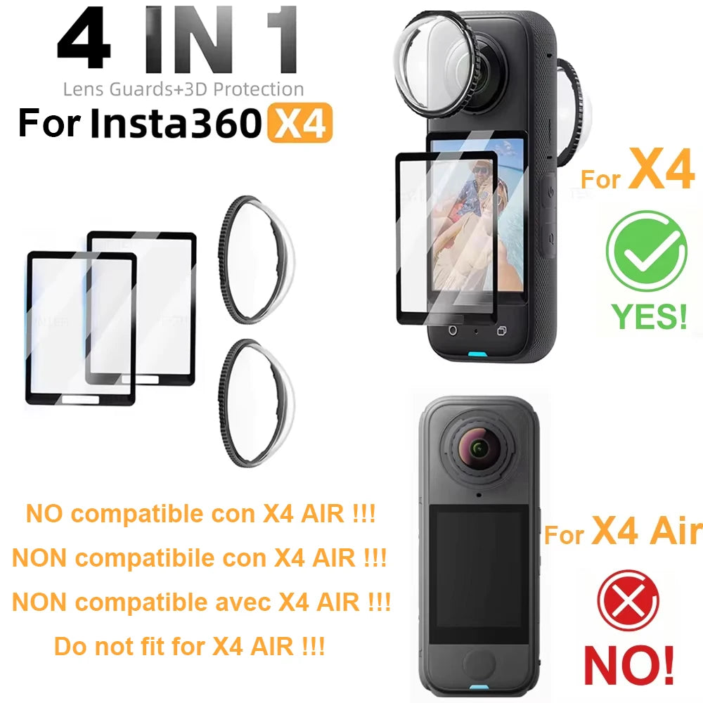 Screen Protector For Insta360 X4 X5 Tempered Glass Film Lens Guard Cap Protective Kit 360°Video Camera Accessores Anti-Scratch