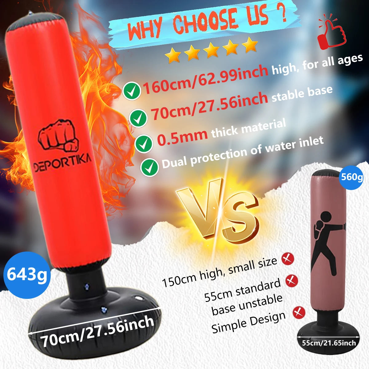 Inflatable Boxing Post, 63 Inch Stable Inflatable Boxing Bag, Vertical Sandbag Toy, Thickened Boxing Post