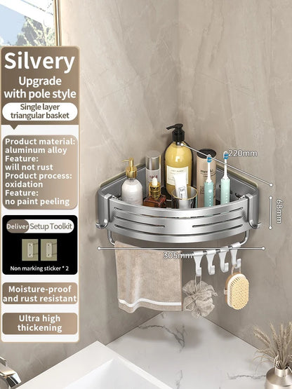 No Need To Drill Wall for Installation Aluminum Bathroom Shelf Shelves Shampoo Rack Storage Holder Kitchen Organizer Wall Rack
