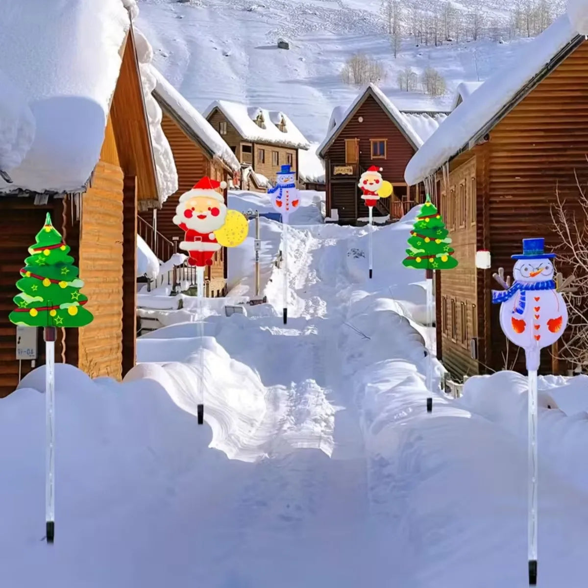 1Set of Solar Santa Claus&Christmas Tree and Elk 6 in 1 Lawn Lights Outdoor Garden Solar Lawn Lights For Lawn Yard Holiday Decor