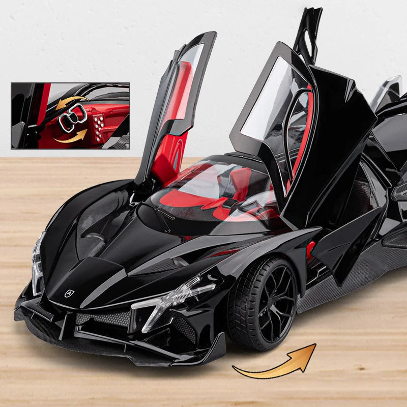1:18 Apollo Project EVO Alloy Sports Car Model Diecast Metal Concept Racing Car Vehicle Model Sound and Light Childrens Toy Gift
