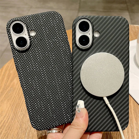 Luxury Carbon Fiber Kevlar Pattern For Magsafe Magnetic Case For iPhone 11 12 13 14 15 16 17 Pro Max Plus Shockproof Back Cover
