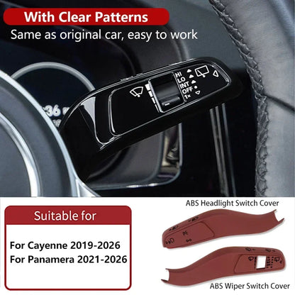 2PCS Car Steering Wheel Headlight Switch Control Cover Carbon Fiber Wiper Switch Trim For Porsche Cayenne 2019-2026 Accessories
