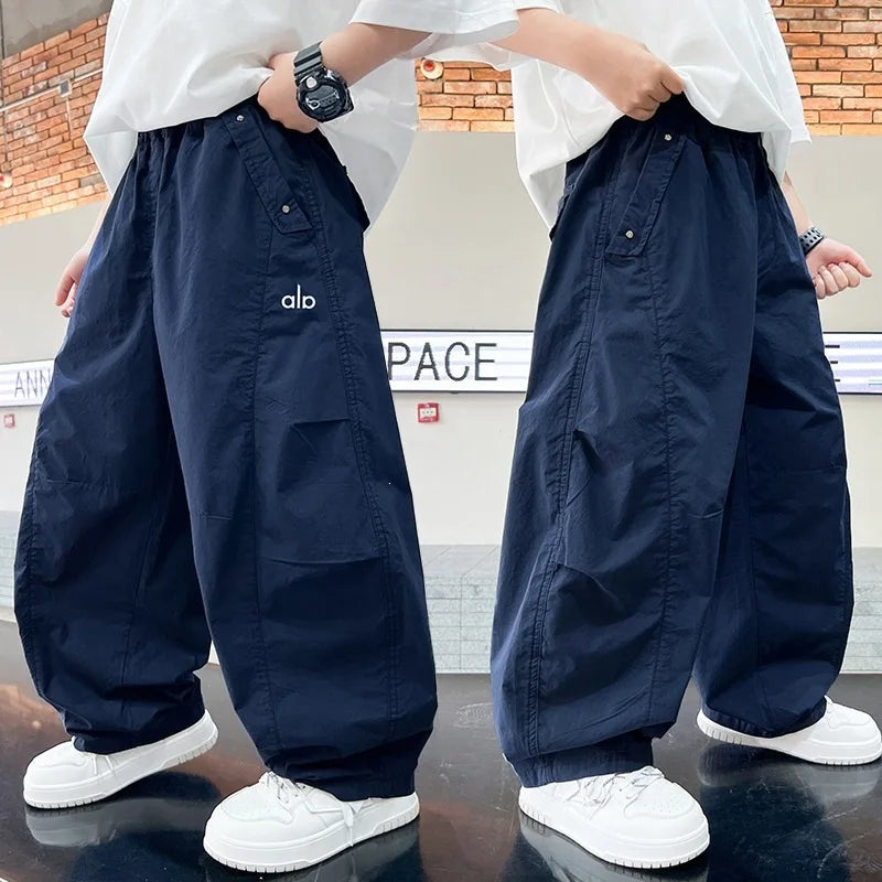 Teen Boys Pants 2026 New Spring Autumn Pants Children's Straight Trousers Teenager Wide-legged Cargo Pants Kids Loose Clothes
